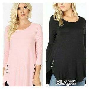 Black super soft 3/4 sleeve side button detail